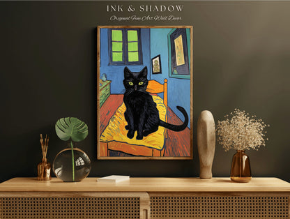 Fine Art Cat Poster Vincent Van Gogh Poster Black Cat Art | Funny Tapestry Van Gogh Painting Famous Art Poster Black Cat Wall Decor Bedroom