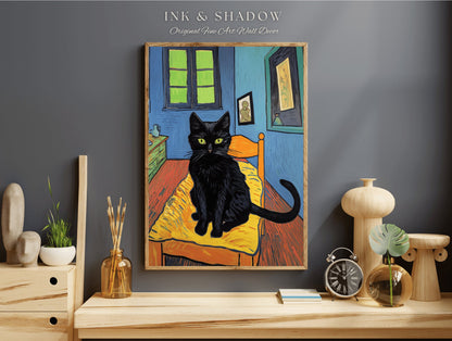 Fine Art Cat Poster Vincent Van Gogh Poster Black Cat Art | Funny Tapestry Van Gogh Painting Famous Art Poster Black Cat Wall Decor Bedroom