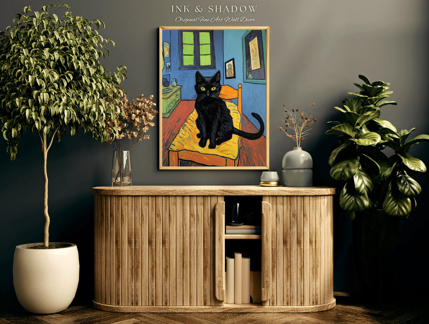 Fine Art Cat Poster Vincent Van Gogh Poster Black Cat Art | Funny Tapestry Van Gogh Painting Famous Art Poster Black Cat Wall Decor Bedroom