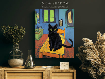 Fine Art Cat Poster Vincent Van Gogh Poster Black Cat Art | Funny Tapestry Van Gogh Painting Famous Art Poster Black Cat Wall Decor Bedroom