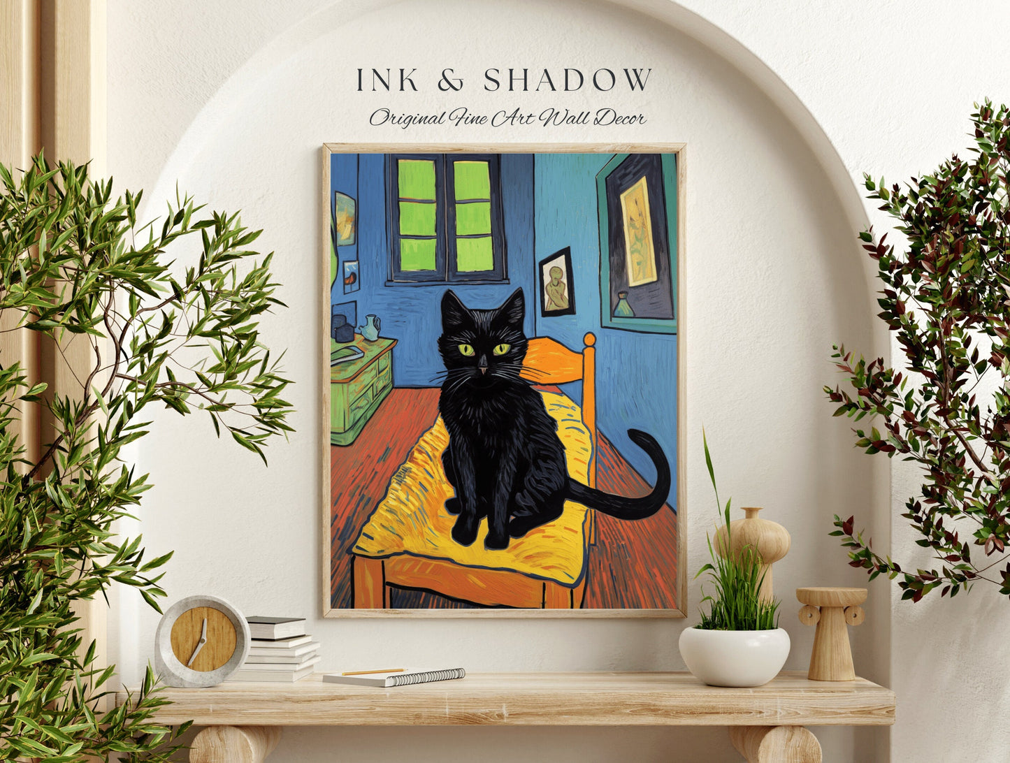 Fine Art Cat Poster Vincent Van Gogh Poster Black Cat Art | Funny Tapestry Van Gogh Painting Famous Art Poster Black Cat Wall Decor Bedroom