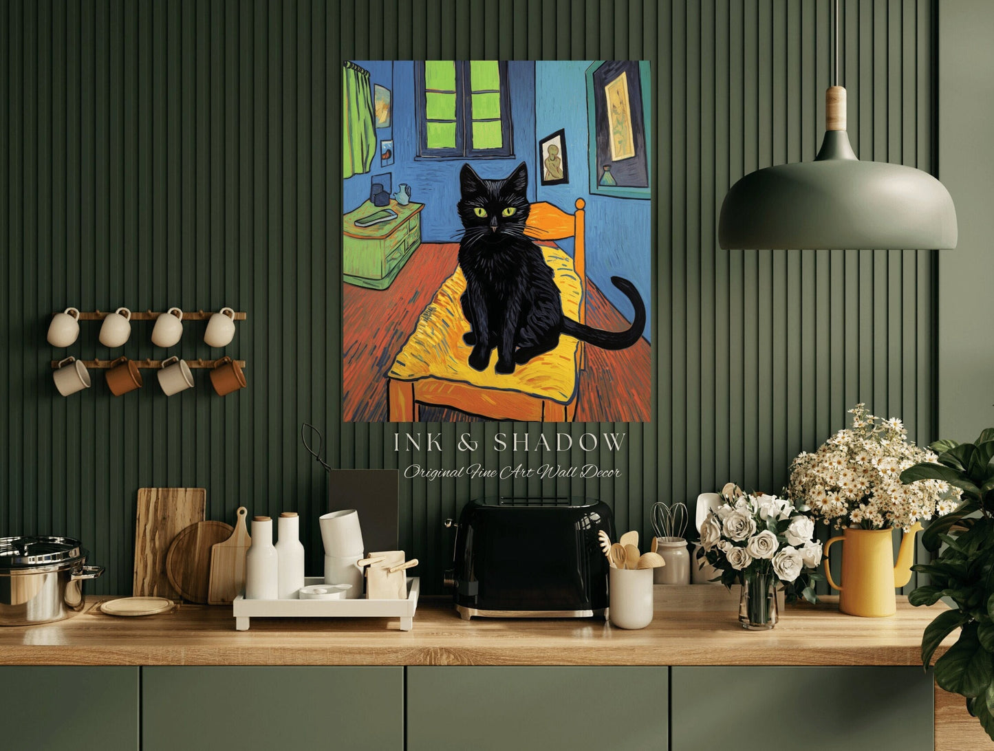 Fine Art Cat Poster Vincent Van Gogh Poster Black Cat Art | Funny Tapestry Van Gogh Painting Famous Art Poster Black Cat Wall Decor Bedroom