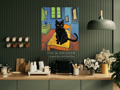 Fine Art Cat Poster Vincent Van Gogh Poster Black Cat Art | Funny Tapestry Van Gogh Painting Famous Art Poster Black Cat Wall Decor Bedroom