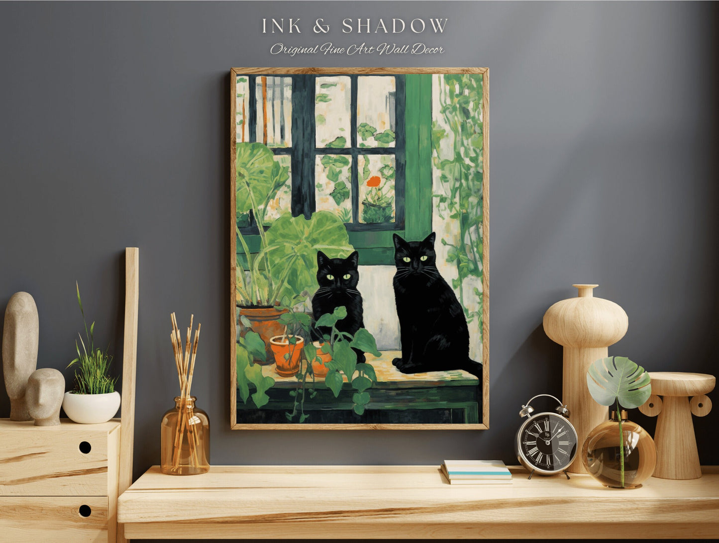 Botanical Poster Print Goth Bedroom Decor Black Cat Art | Tapestry Cat Poster Printable Wall Decor Whimsical Bedroom Wall Art Cat Painting |