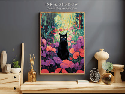 Whimsigoth Wall Art Cat Painting Poster Pink Bedroom Decor Black Cat | Tapestry Whimsical Art Poster Cat Wall Decor Eclectic Art Tapestry |