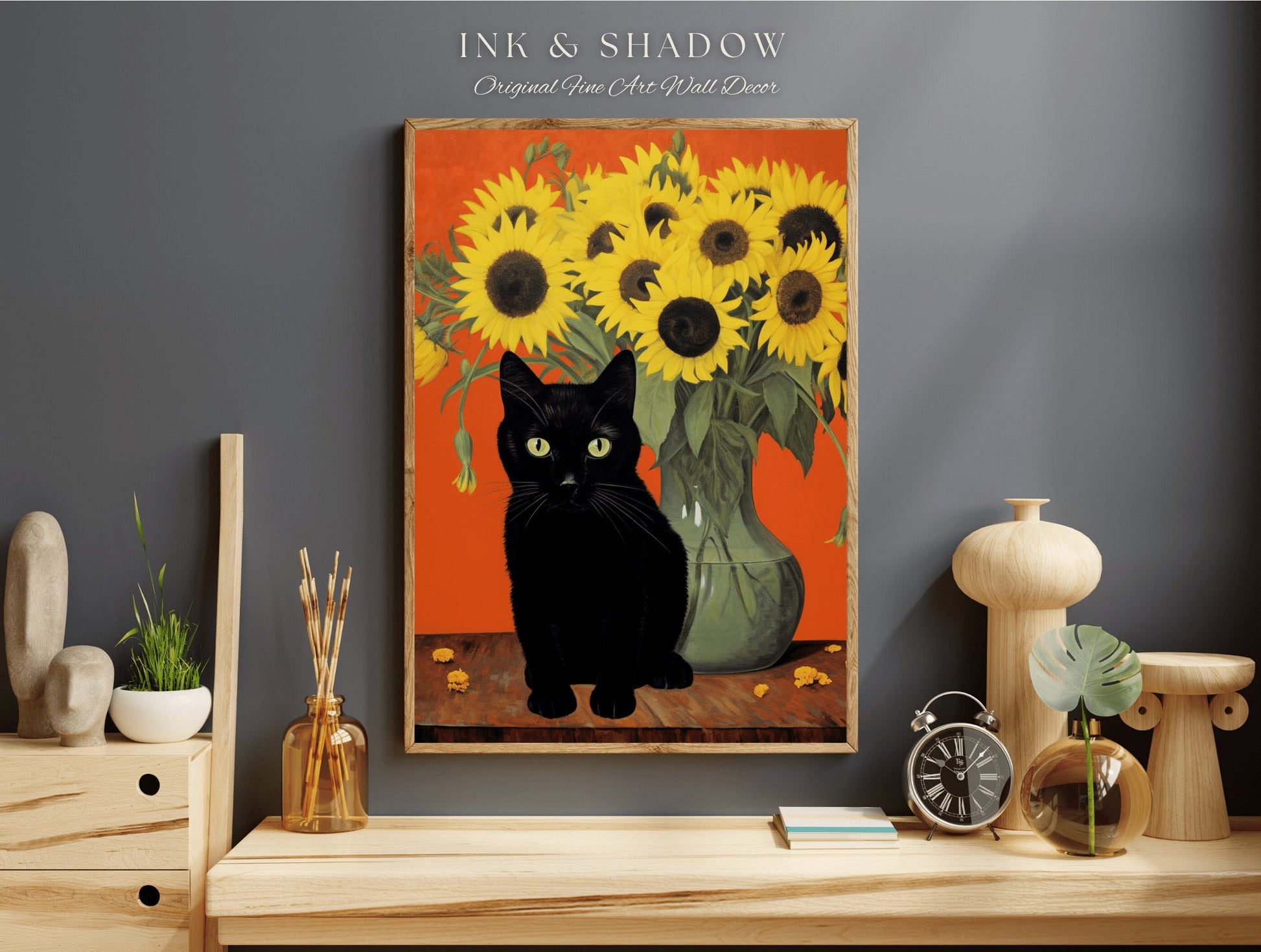 Sunflower Cat Poster Vincent Van Gogh Poster Black Cat Art | Funny Tapestry Van Gogh Painting Famous Art Poster Black Cat Wall Decor Bedroom