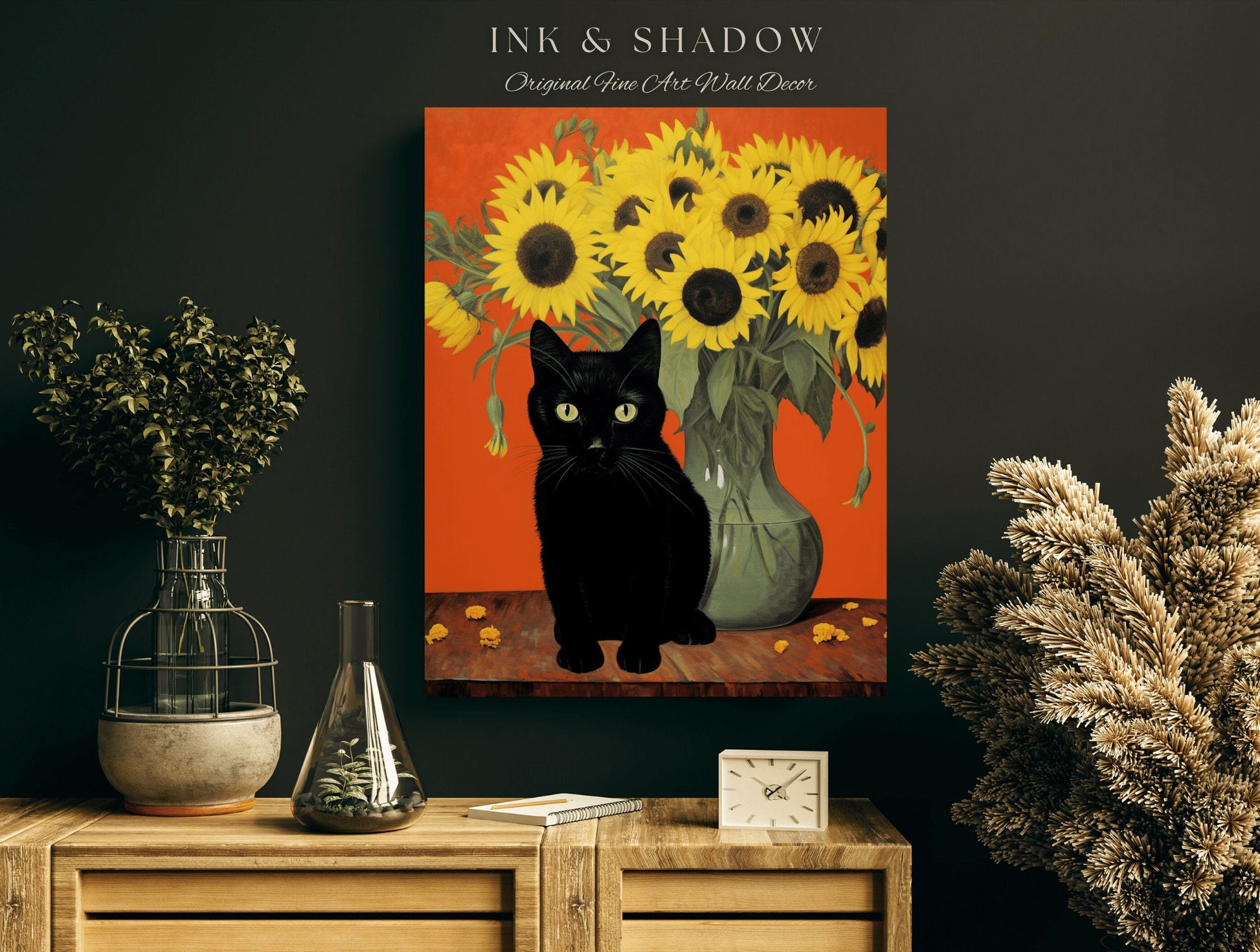 Sunflower Cat Poster Vincent Van Gogh Poster Black Cat Art | Funny Tapestry Van Gogh Painting Famous Art Poster Black Cat Wall Decor Bedroom