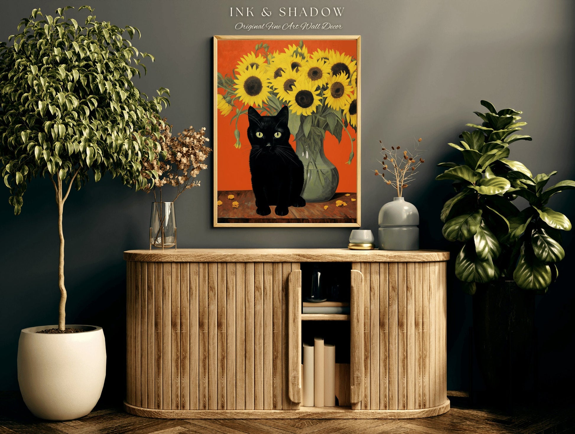 Sunflower Cat Poster Vincent Van Gogh Poster Black Cat Art | Funny Tapestry Van Gogh Painting Famous Art Poster Black Cat Wall Decor Bedroom