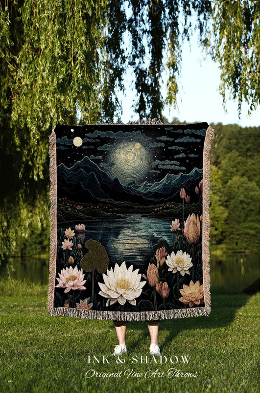 July Flower Custom Gift Personalized | Woven Blanket Custom Birth Month Flower Decor Tapestry | July Birth Month Waterlily Flower Blanket |