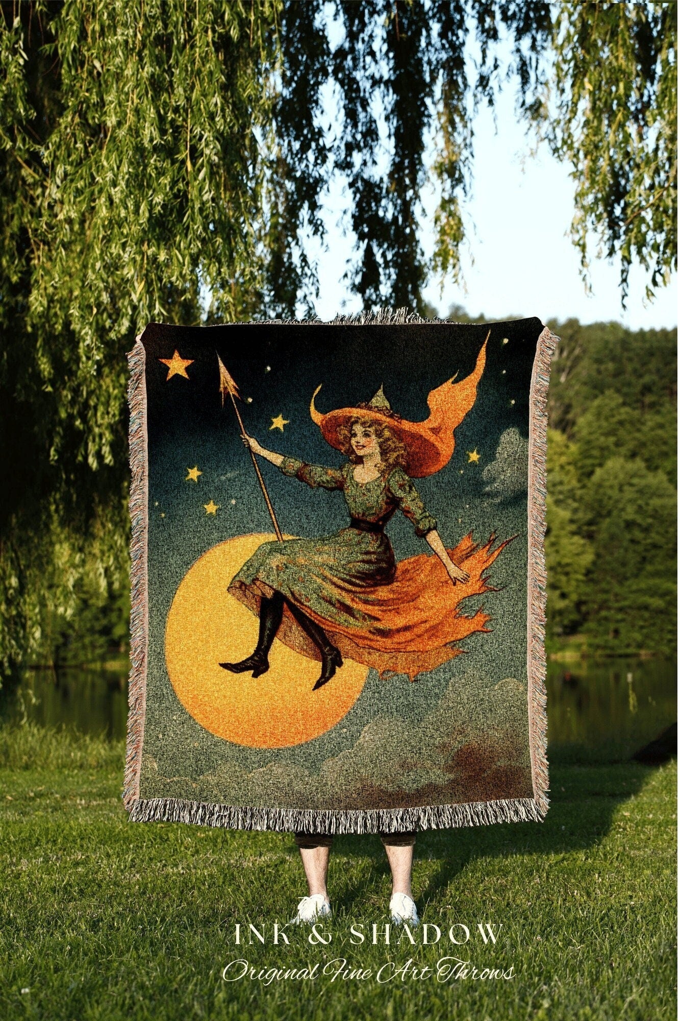 Halloween Blanket Vintage Witchy Aesthetic Celestial Wall Art | Funny Tapestry Woven Decor Halloween Witch Vintage Tapestry Woven Blanket |