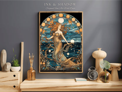 Vintage Mermaid Wall Art Nouveau Room Decor | Siren Celestial Decor Printable Wall Art Vintage Mermaid Aesthetic Sea Witch Tapestry Dorm Art