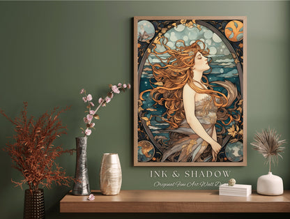 Sea Witch Wall Art Nouveau Room Decor Vintage | Siren Celestial Decor Printable Wall Art Vintage Mermaid Aesthetic Sea Witch Tapestry Dorm |