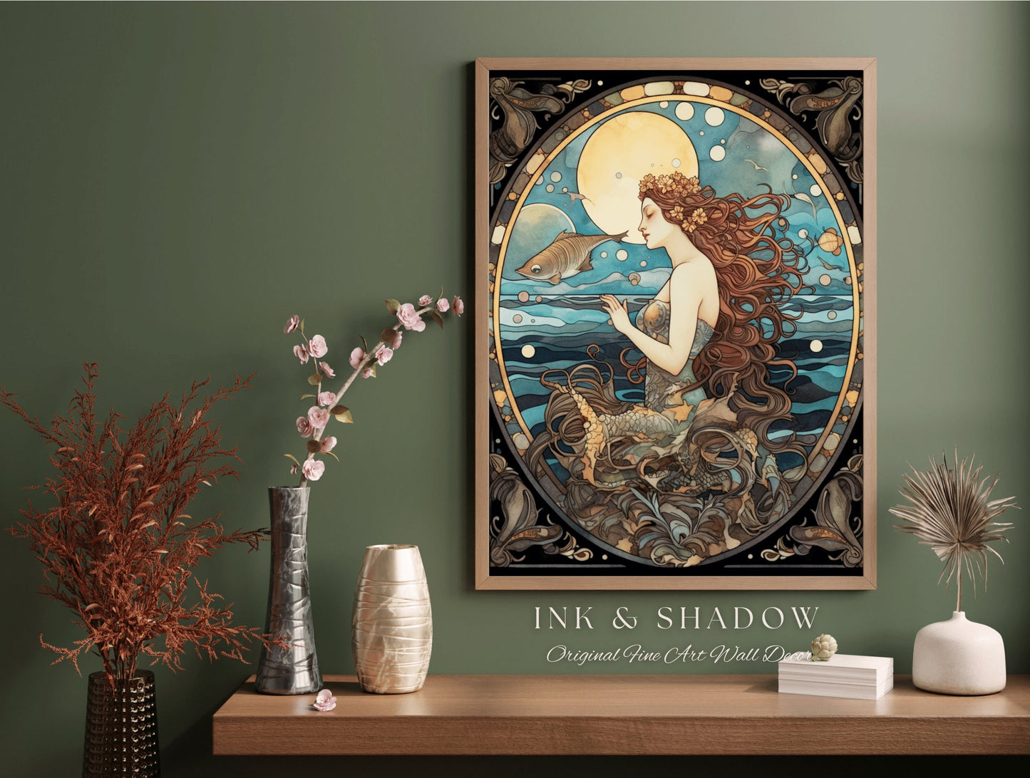 Ocean Inspired Style Art Nouveau Room Decor Vintage Mermaid | Siren Celestial Decor Printable Wall Art Vintage Mermaid Aesthetic Dorm Room |