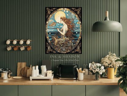 Ocean Inspired Style Art Nouveau Room Decor Vintage Mermaid | Siren Celestial Decor Printable Wall Art Vintage Mermaid Aesthetic Dorm Room |