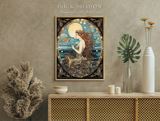 Ocean Inspired Style Art Nouveau Room Decor Vintage Mermaid | Siren Celestial Decor Printable Wall Art Vintage Mermaid Aesthetic Dorm Room |