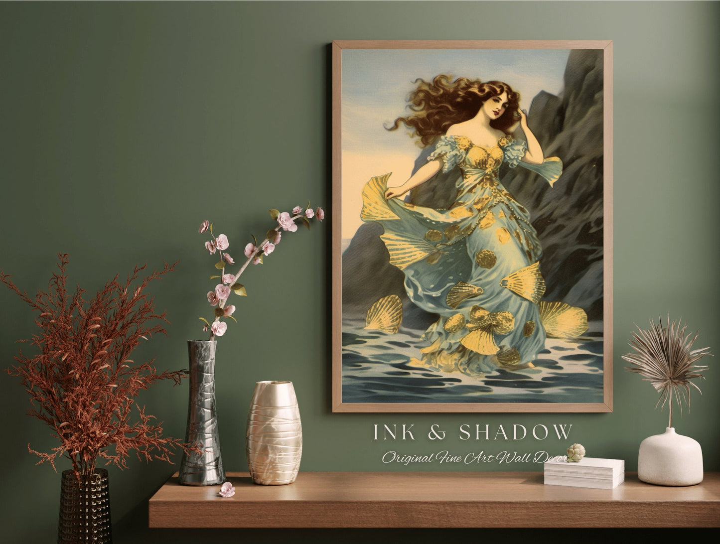 Antique Siren Wall Art Nouveau Room Decor Vintage Print | Siren Celestial Decor Printable Wall Art Vintage Mermaid Aesthetic Dorm Tapestry