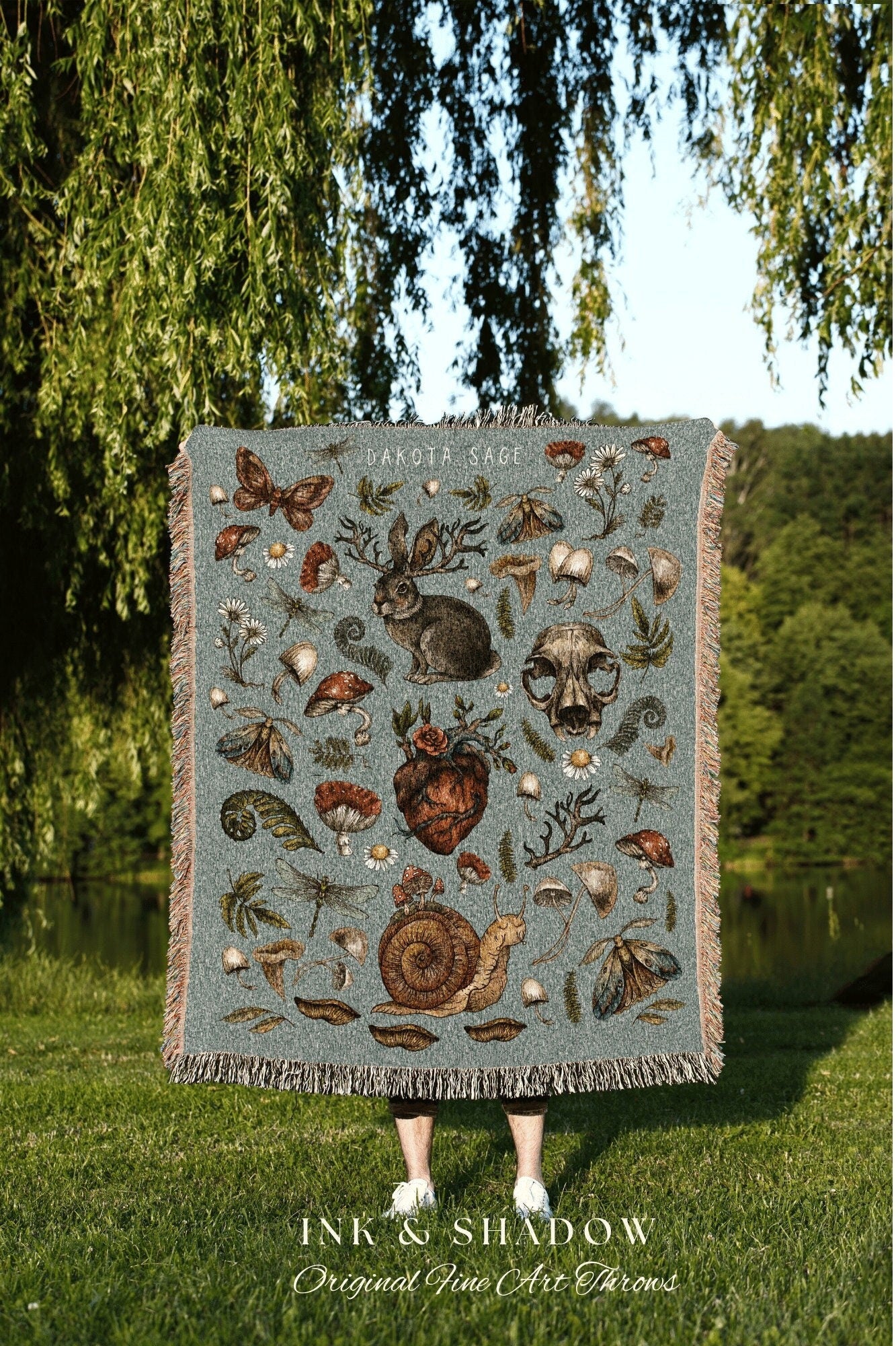 Victorian Gothic Woven Blanket | Dark Cottagecore Witchy Tapestry Woven | Goblincore Forest Mushroom Blanket Vintage | Mushroom Aesthetic |