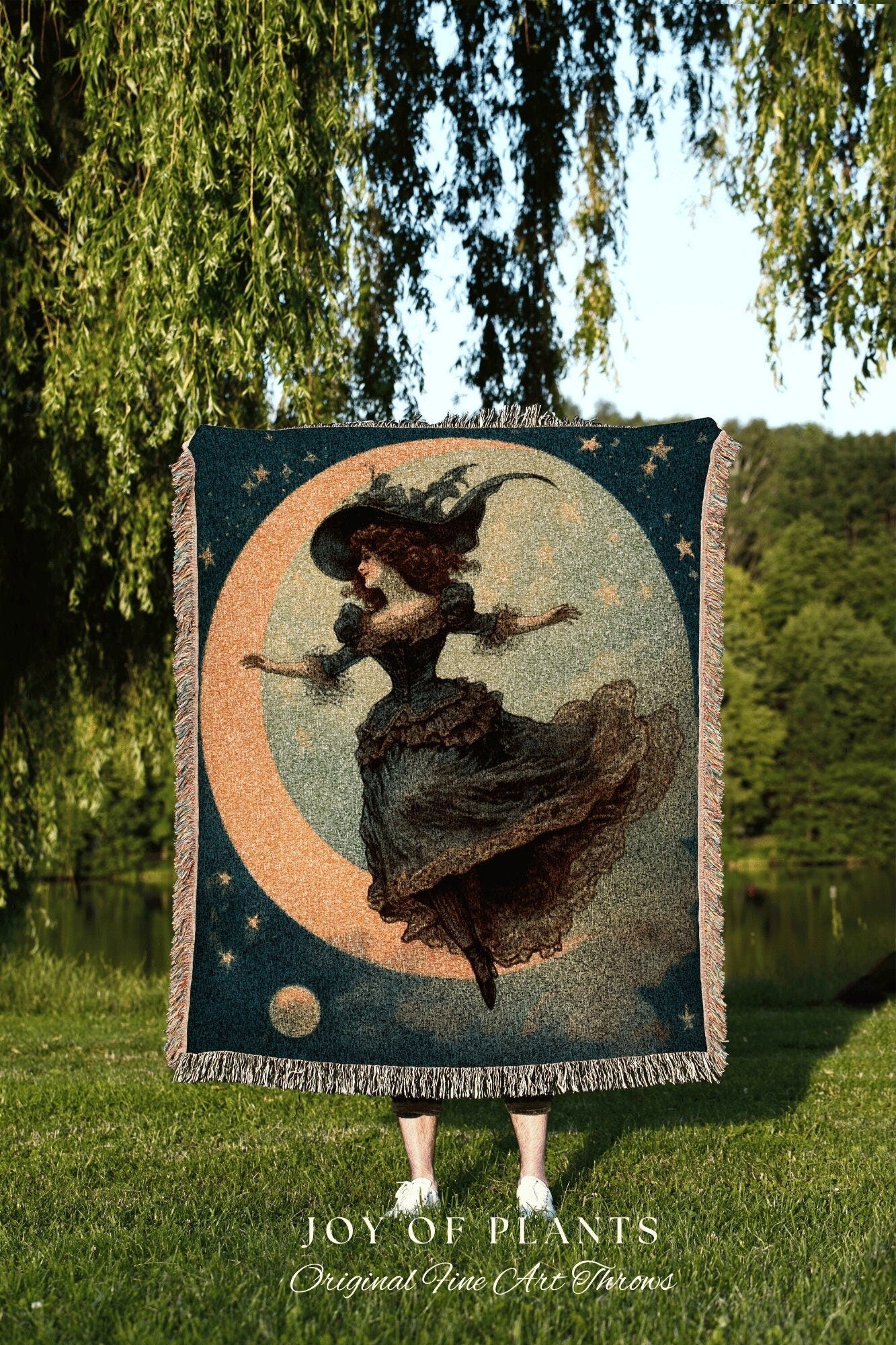 Mystic Sorceress Tapestry Dark Cottagecore Blanket Halloween Retro Aesthetic | Witchy Room Decor Goth Aesthetic Halloween Vintage Blanket |