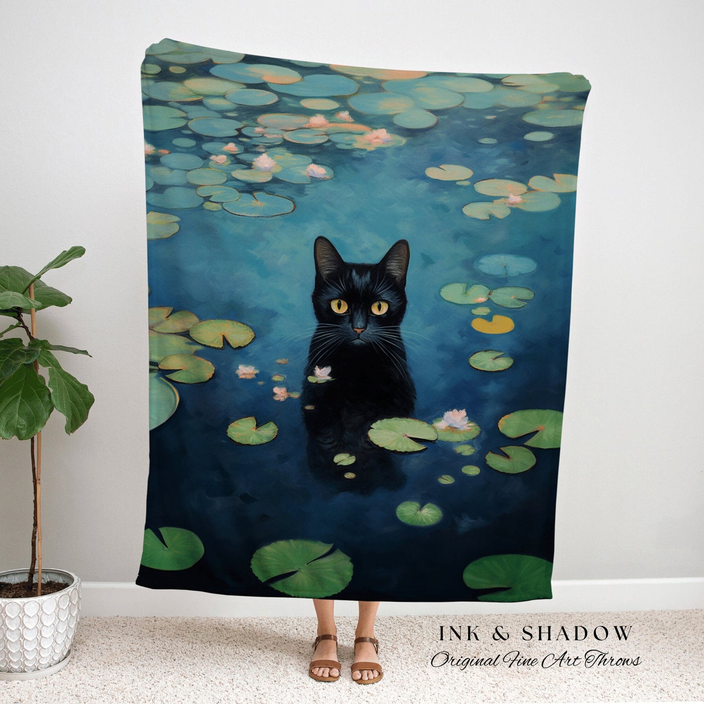 Vintage Cat Tapestry Woven Wall Art Claude Monet Pond of Water Lilies Poster Black Cat Art | Funny Tapestry Monet Water Lilies Famous Art |