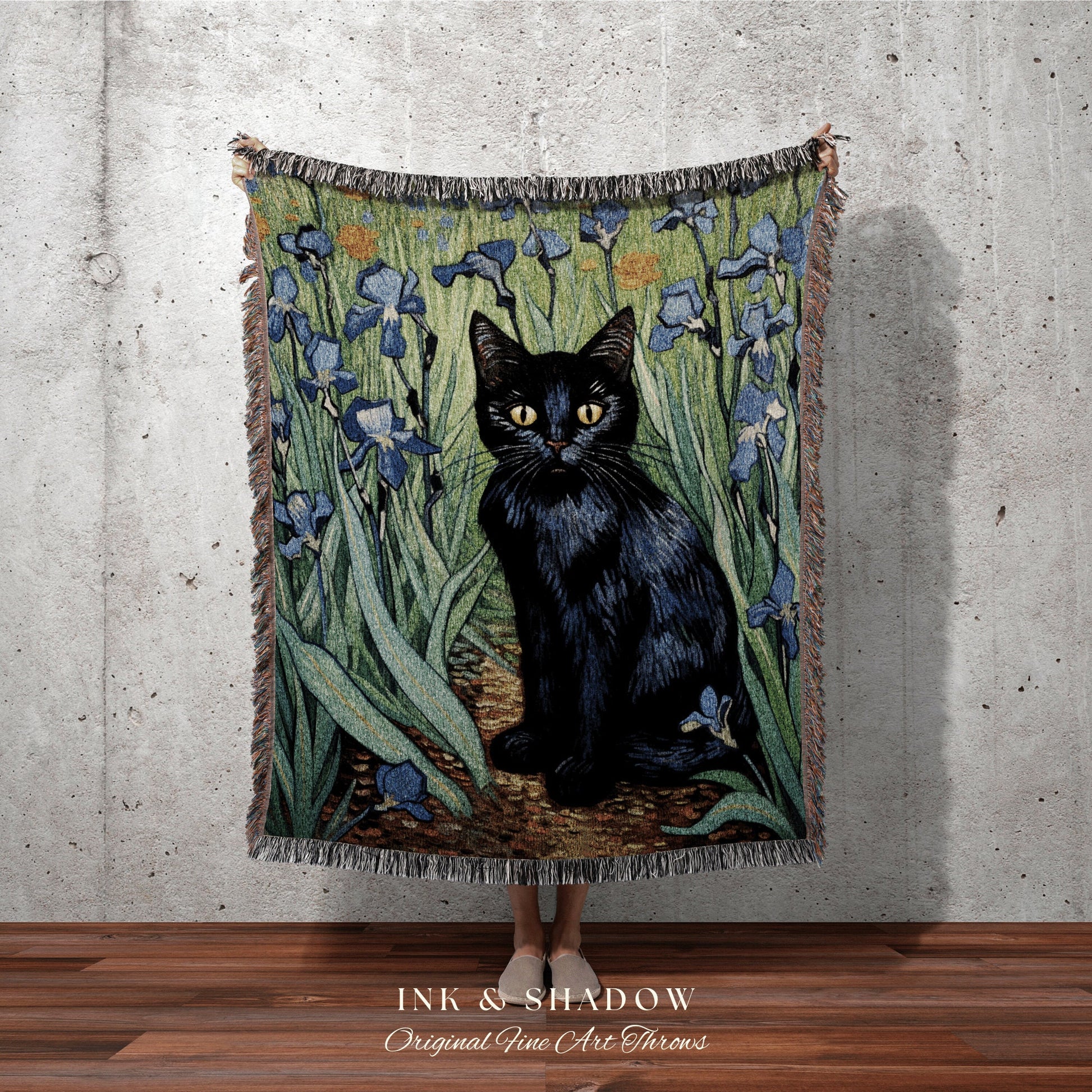 Painting Tapestry Vincent Van Gogh Painting Black Cat Art | Funny Tapestry Van Gogh Inspired Throw Blanket Woven Wall Art Cat Decor Eclectic