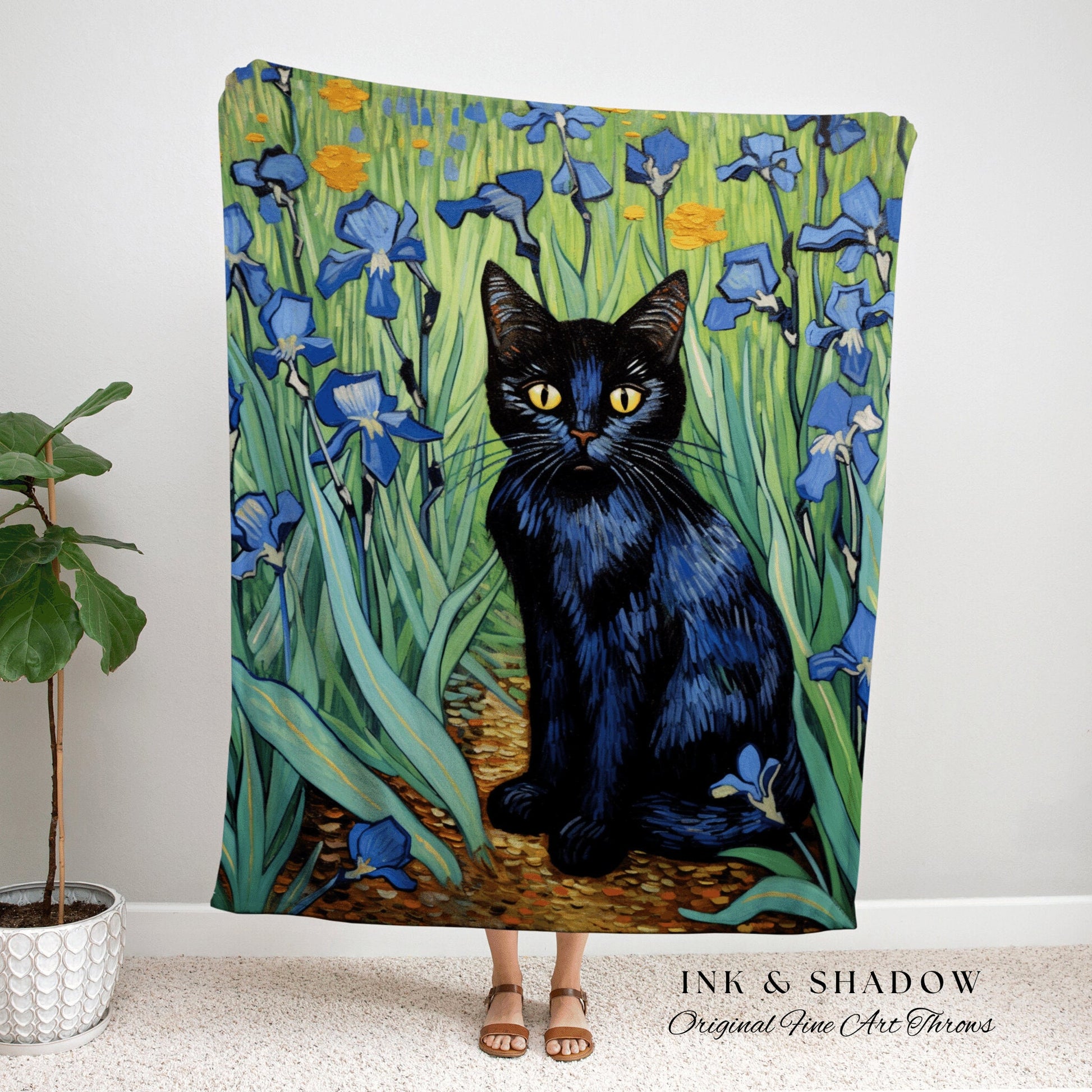 Painting Tapestry Vincent Van Gogh Painting Black Cat Art | Funny Tapestry Van Gogh Inspired Throw Blanket Woven Wall Art Cat Decor Eclectic