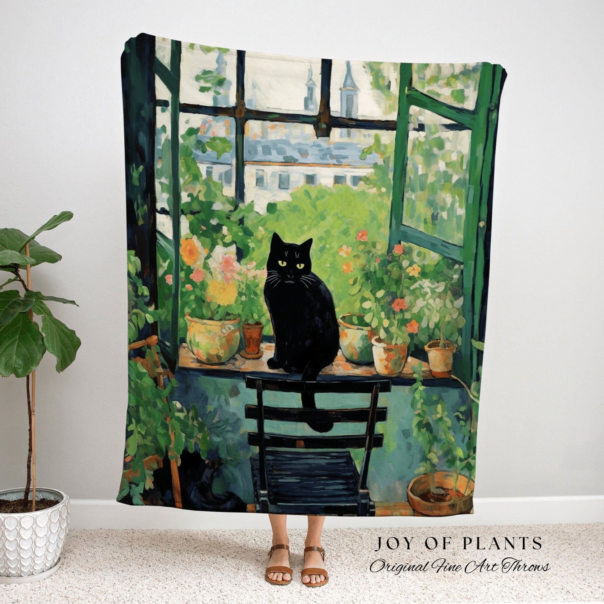 Cat Tapestry Botanical Blanket Woven Throw | Black Cat Painting Wall Art Pastel Decor Indie Aesthetic Dorm Room Tapestry Blanket Cute Cat