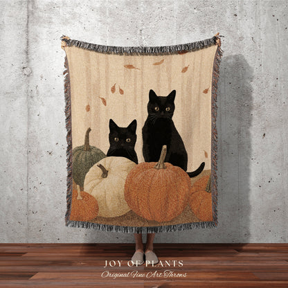 Fall Aesthetic Room Decor Black Cat Tapestry Blanket | Boho Room Decor Van Gogh Inspired Art Blanket | Autumn Decor Tapestry Black Cat Decor