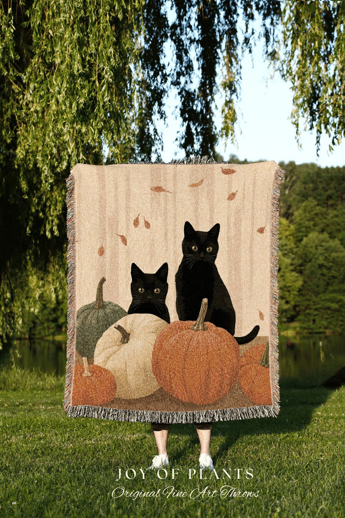 Fall Aesthetic Room Decor Black Cat Tapestry Blanket | Boho Room Decor Van Gogh Inspired Art Blanket | Autumn Decor Tapestry Black Cat Decor