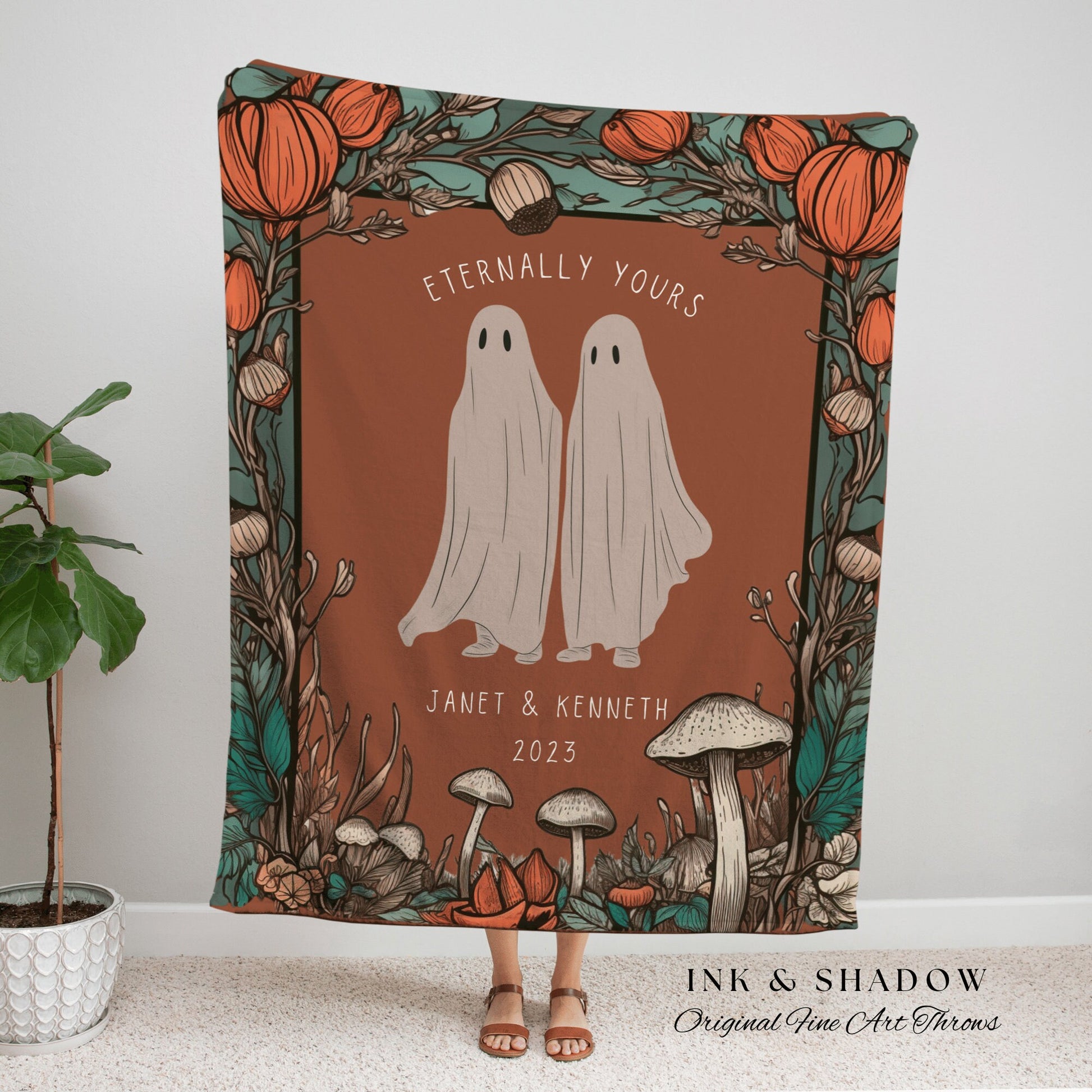 Eternally Yours Custom Halloween Ghost Blanket Personalized Ghost Couple Tapestry | Cottagecore Halloween Tapestry Ghost Blanket Halloween |