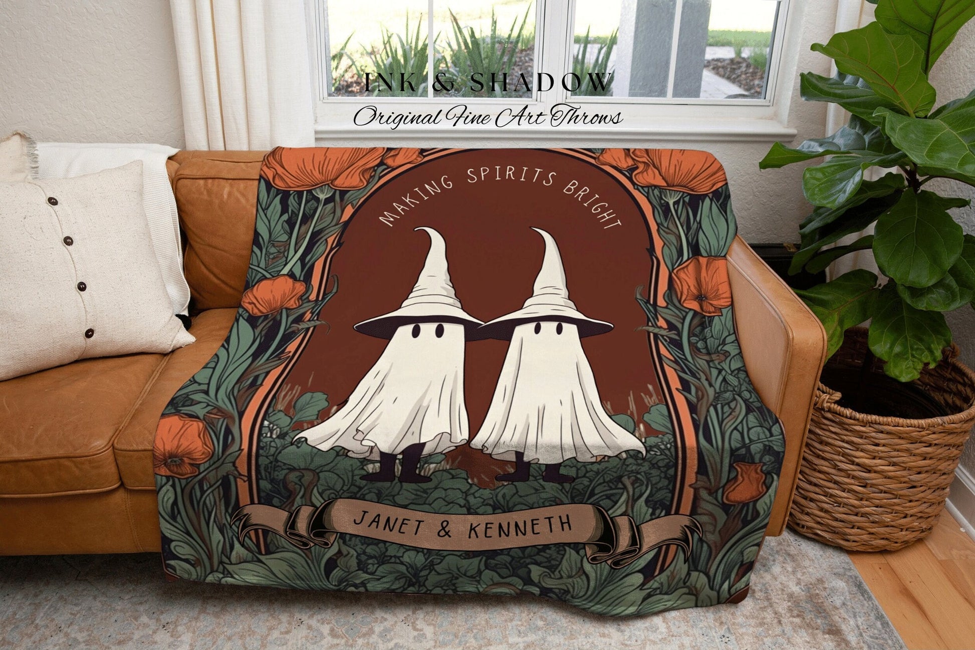 Spooky Cute Ghost Couple Blanket 'Till Death Do Us Part' Custom Gift | Gothic Christmas Custom Blanket Woven | Gift Personalized Halloween |