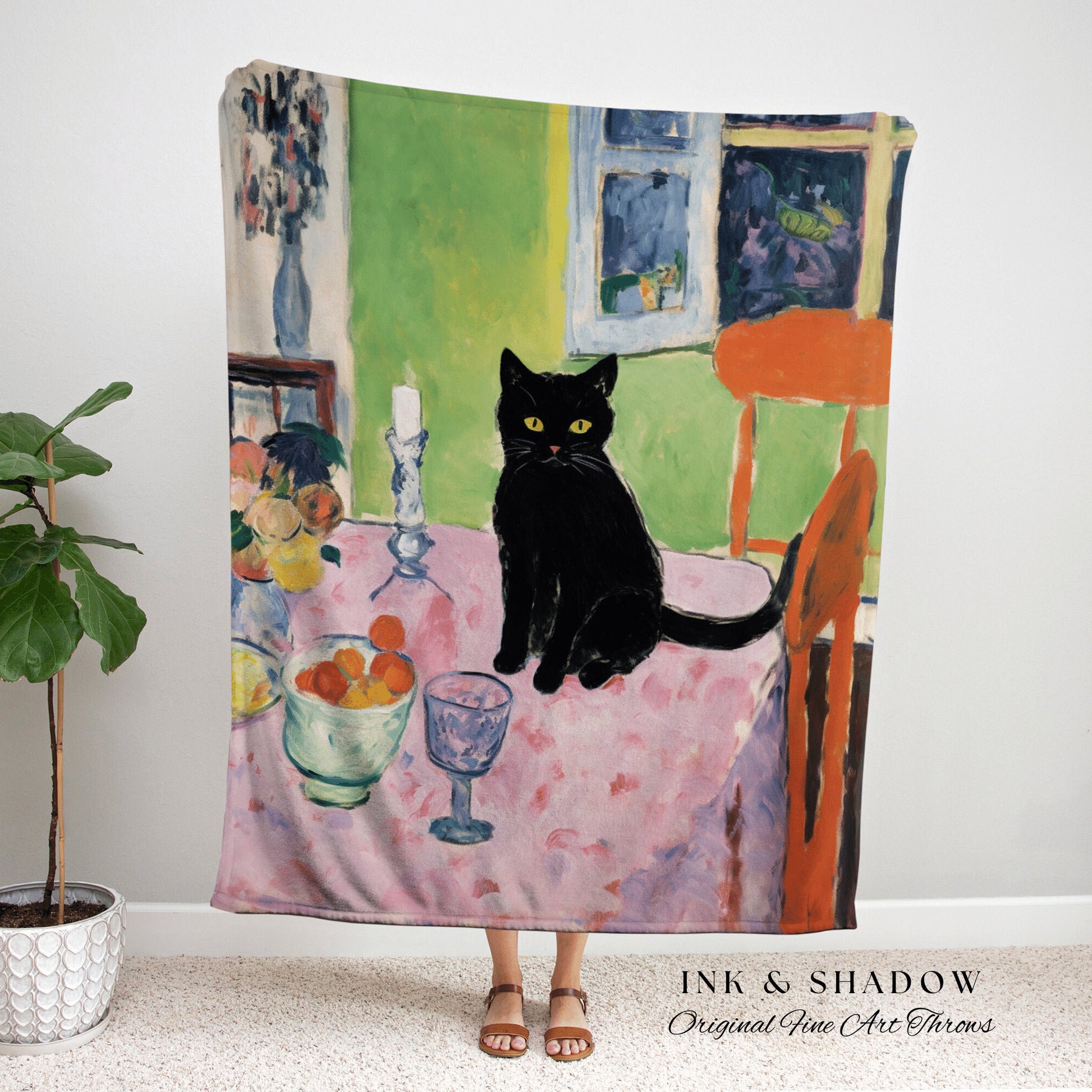 Black Cat Tapestry Blanket | Eclectic Room Decor Van Gogh Inspired Art Blanket | Funny Tapestry Black Cat Goth Decor Whimsical Dorm Decor |