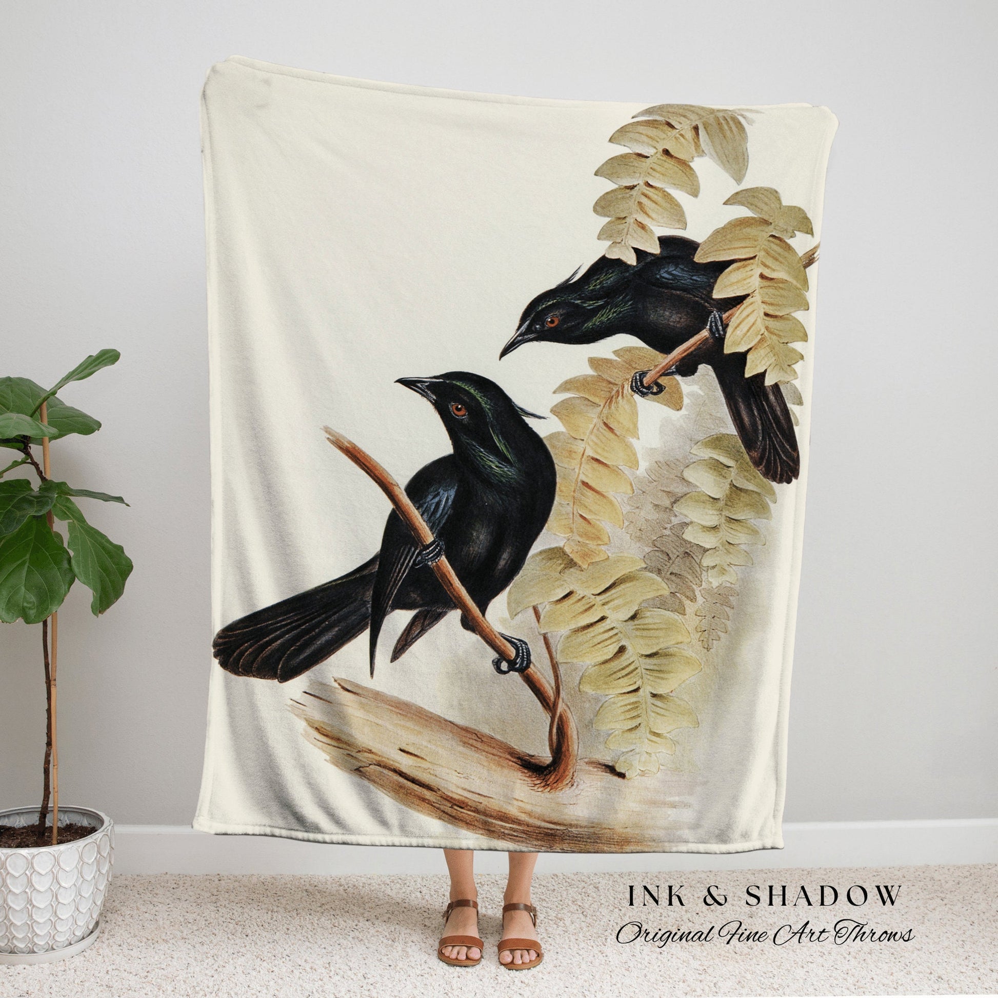 Vintage Crow Tapestry Raven Blanket Woven Wall Hanging | Crow Raven Decor Dark Art Cottagecore Tapestry Woven Throw Blanket Whimsigoth Decor