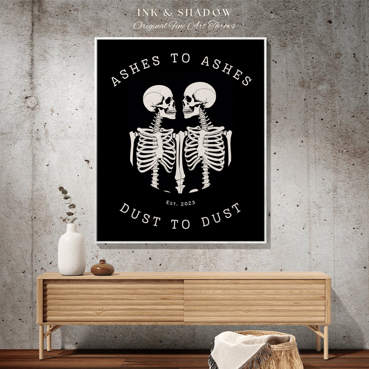 Ashes to Ashes, Dust to Dust Minimalist Skeleton Blanket Custom Gift | Gothic Wedding Custom Blanket Woven | Personalized Halloween Tapestry