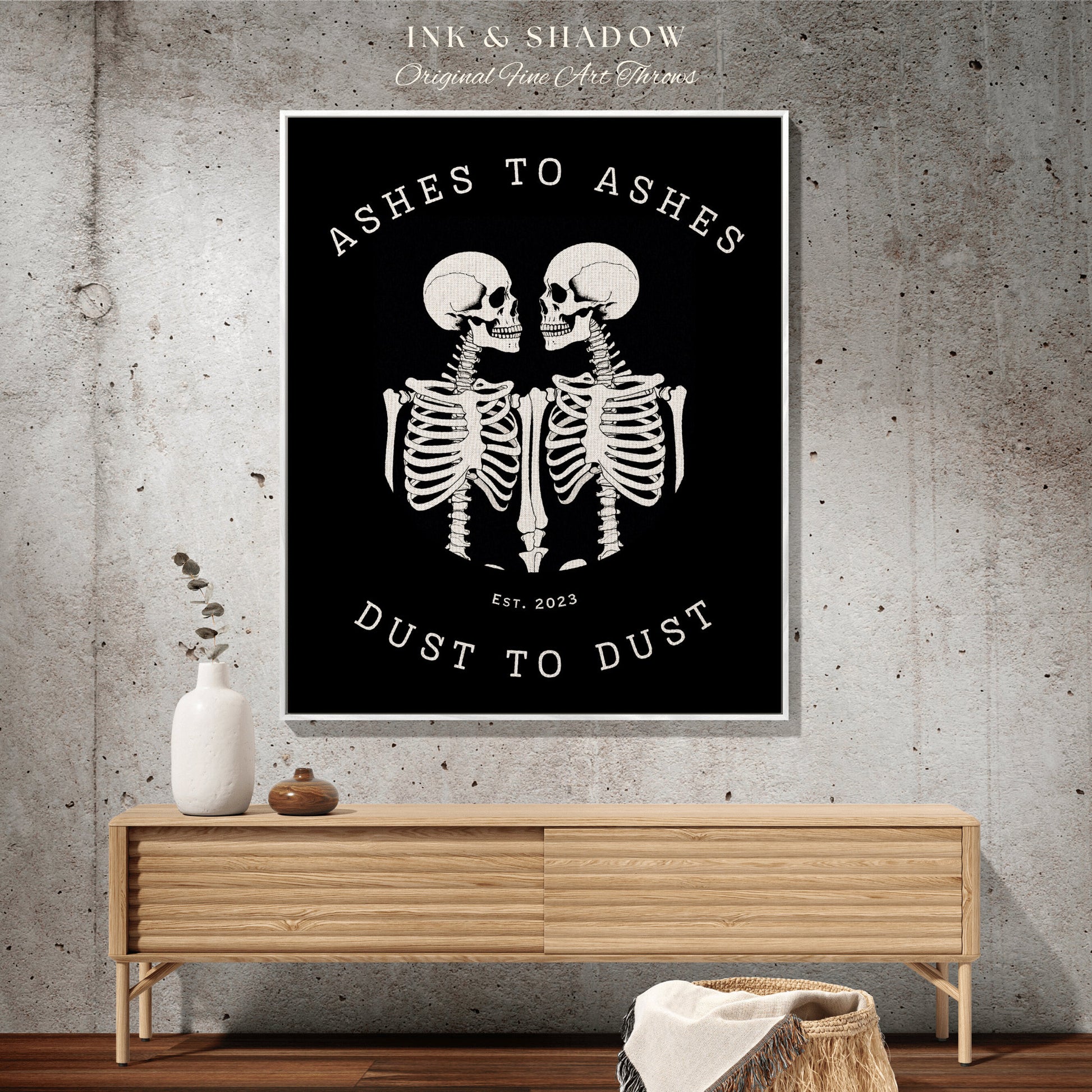 Ashes to Ashes, Dust to Dust Minimalist Skeleton Blanket Custom Gift | Gothic Wedding Custom Blanket Woven | Personalized Halloween Tapestry