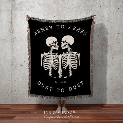 Ashes to Ashes, Dust to Dust Minimalist Skeleton Blanket Custom Gift | Gothic Wedding Custom Blanket Woven | Personalized Halloween Tapestry