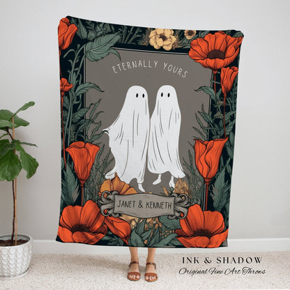 Custom 'Eternally Yours' Ghost Couple Tapestry Personalized Gift | Gothic Wedding Custom Blanket Woven | Gift Personalized Halloween Blanket