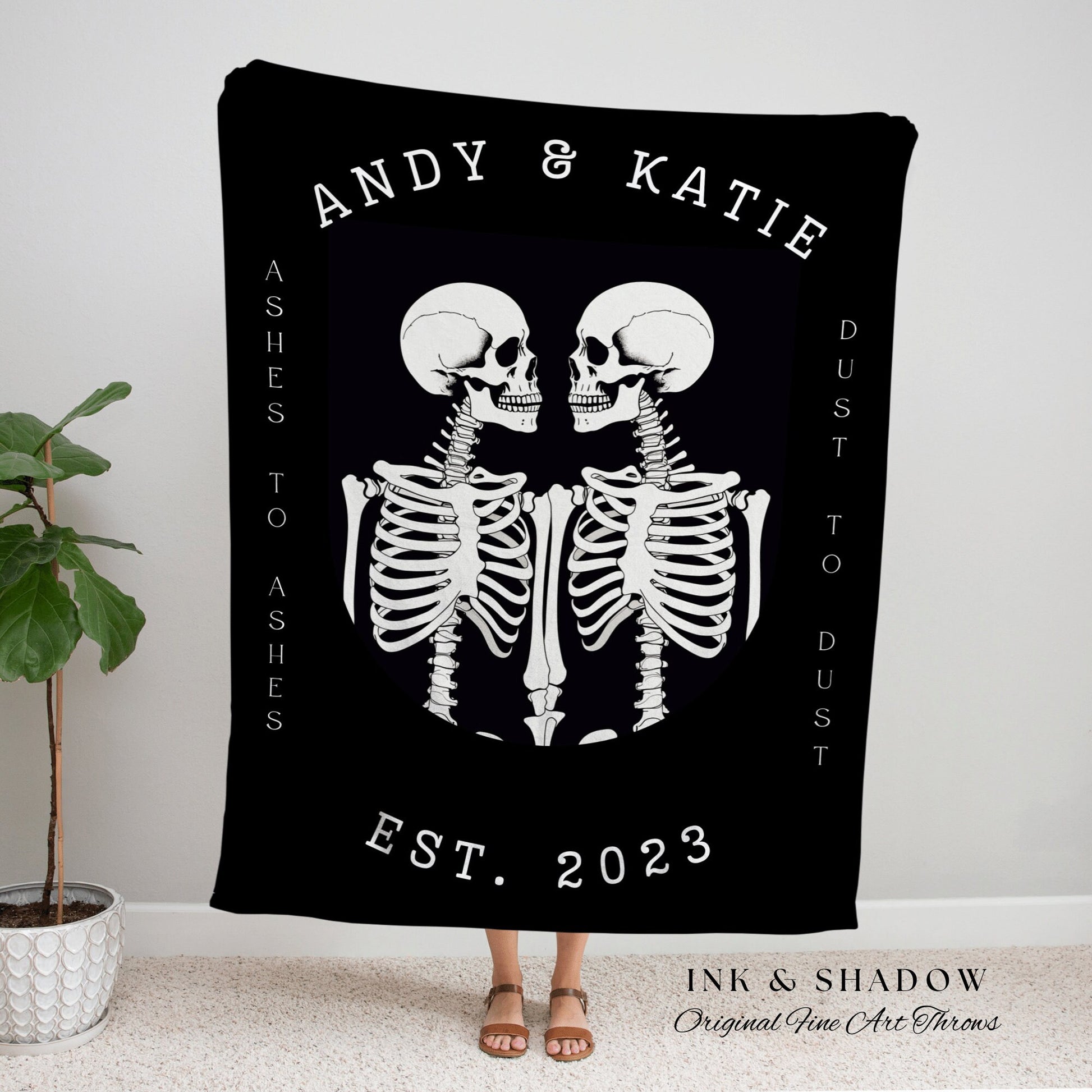 Personalized Skeleton Blanket | Ashes to Ashes, Dust to Dust Minimalist Skeleton Blanket Custom Gift | Gothic Wedding Custom Blanket Woven |