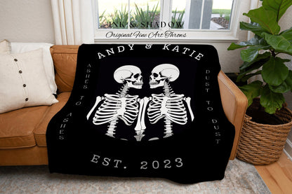 Personalized Skeleton Blanket | Ashes to Ashes, Dust to Dust Minimalist Skeleton Blanket Custom Gift | Gothic Wedding Custom Blanket Woven |