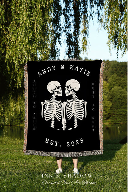 Personalized Skeleton Blanket | Ashes to Ashes, Dust to Dust Minimalist Skeleton Blanket Custom Gift | Gothic Wedding Custom Blanket Woven |