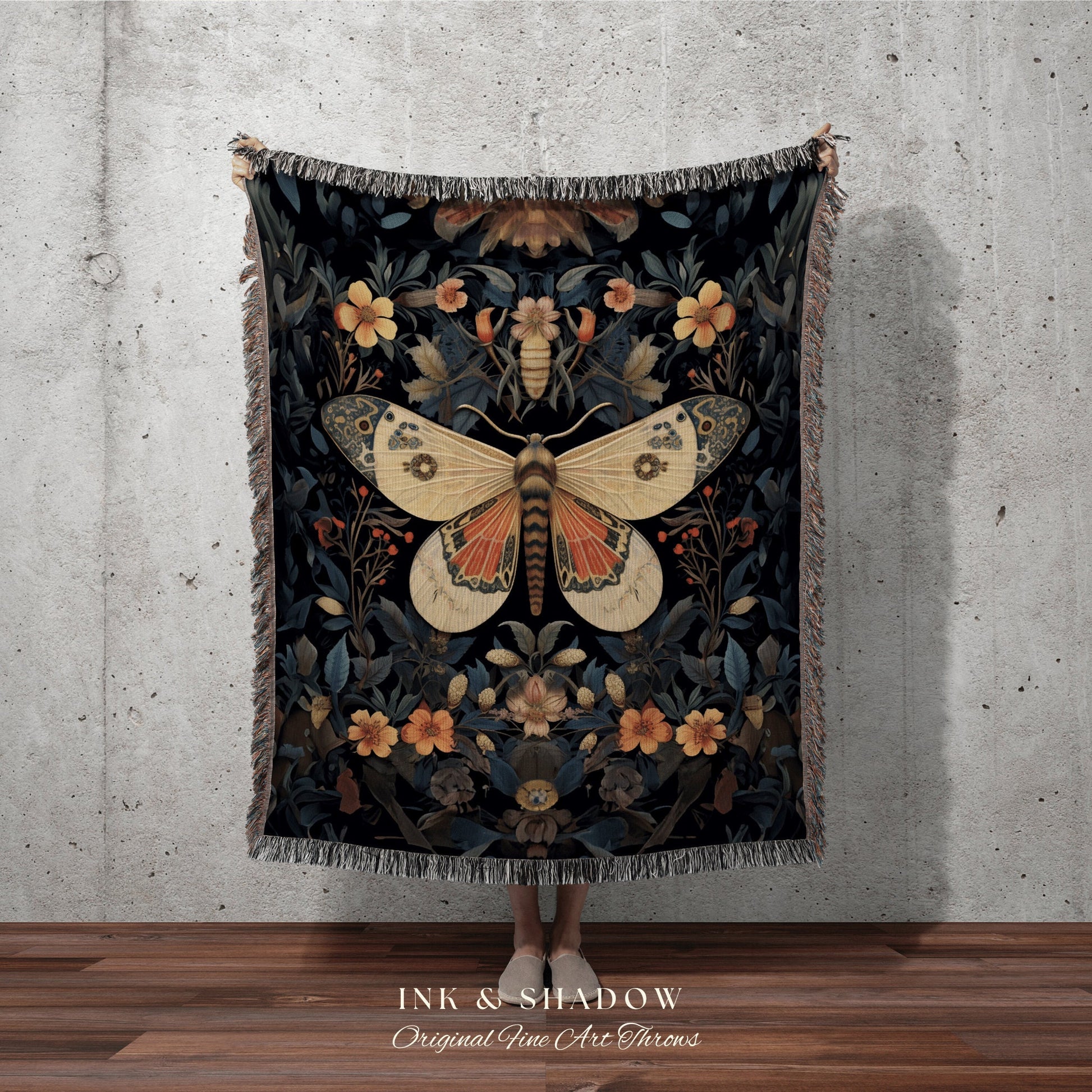 Celestial Home Decor Moth Tapestry Woven | Witchy Aesthetic Room Decor Gothic Wall Art | Goth Tapestry Occult Art Macabre Decor Butterfly |