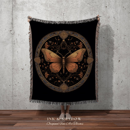 Witchy Room Decor Moth Tapestry Woven | Witchy Aesthetic Room Decor Gothic Wall Art | Celestial Tapestry Occult Art Macabre Decor Butterfly