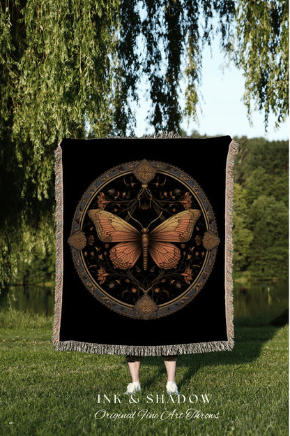 Witchy Room Decor Moth Tapestry Woven | Witchy Aesthetic Room Decor Gothic Wall Art | Celestial Tapestry Occult Art Macabre Decor Butterfly