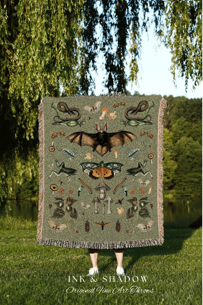 Sage Green Blanket Goblincore Decor Goth Tapestry | Whimsigoth Decor Witchy Decor Aesthetic Gothic Blanket | Dark Cottagecore Woven Blanket