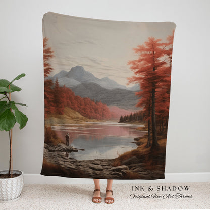 Mountain Landscape Tapestry Blanket Fall Cabin Decor Wall Tapestry Woven Art Housewarming Gift | Throw Blanket Autumn Aesthetic Home Decor |