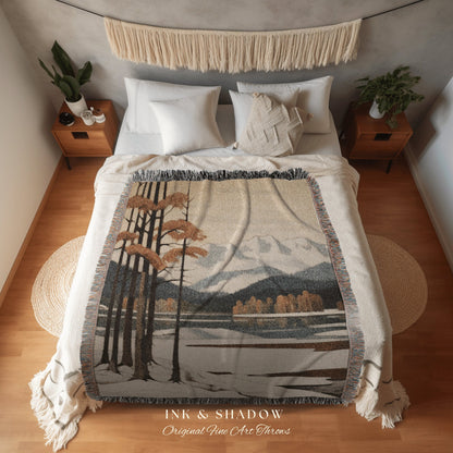 Cozy Winter Landscape Tapestry Blanket Fall Cabin Decor Wall Tapestry Woven Housewarming Gift | Throw Blanket Autumn Aesthetic Home Decor |