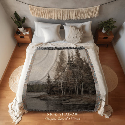 Misty Shores Tapestry Woven Blanket Fall Cabin Decor Wall Tapestry Woven Housewarming Gift | Cozy Blanket Autumn Aesthetic Home Decor Rustic