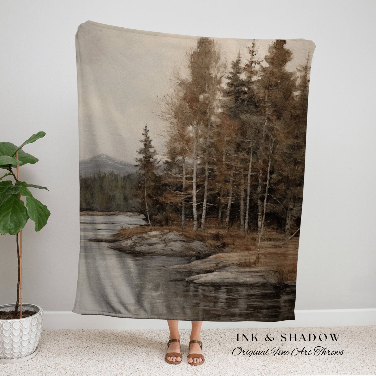 Misty Shores Tapestry Woven Blanket Fall Cabin Decor Wall Tapestry Woven Housewarming Gift | Cozy Blanket Autumn Aesthetic Home Decor Rustic