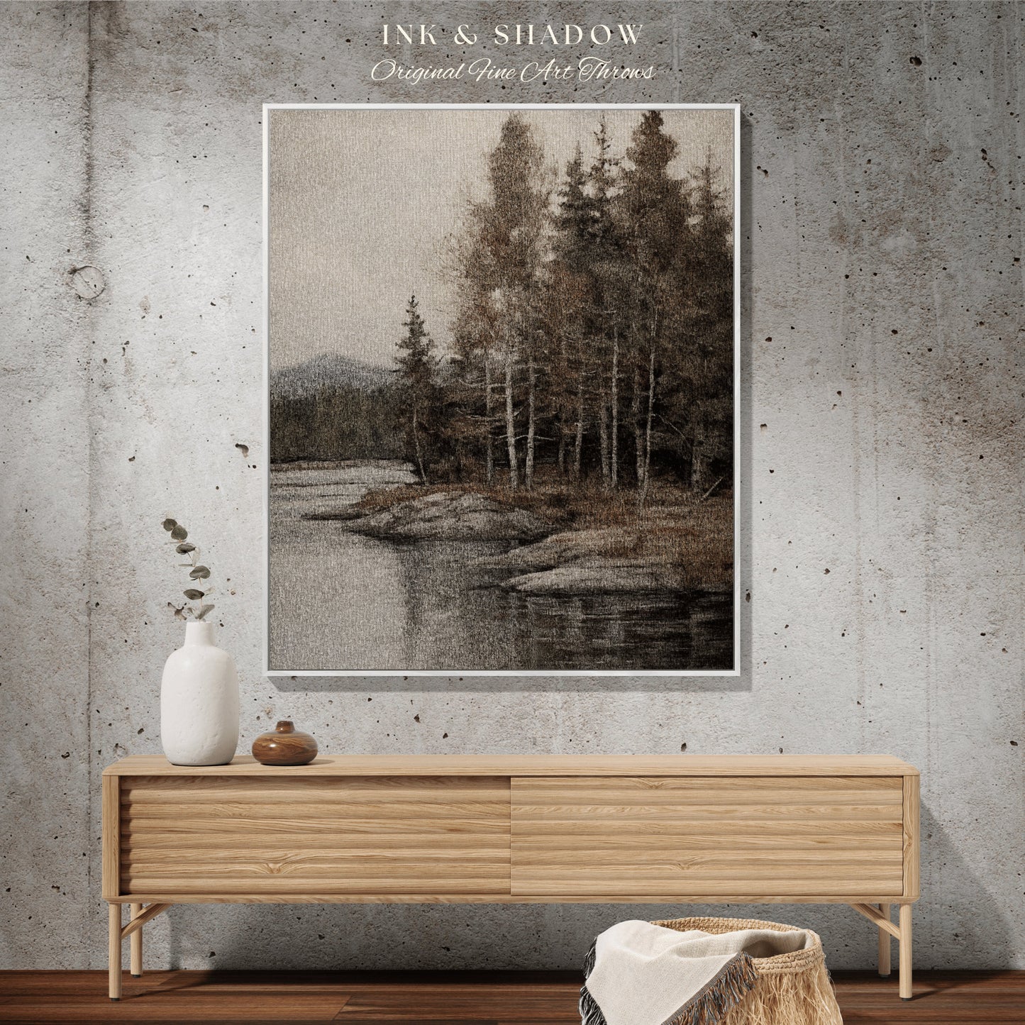 Misty Shores Tapestry Woven Blanket Fall Cabin Decor Wall Tapestry Woven Housewarming Gift | Cozy Blanket Autumn Aesthetic Home Decor Rustic