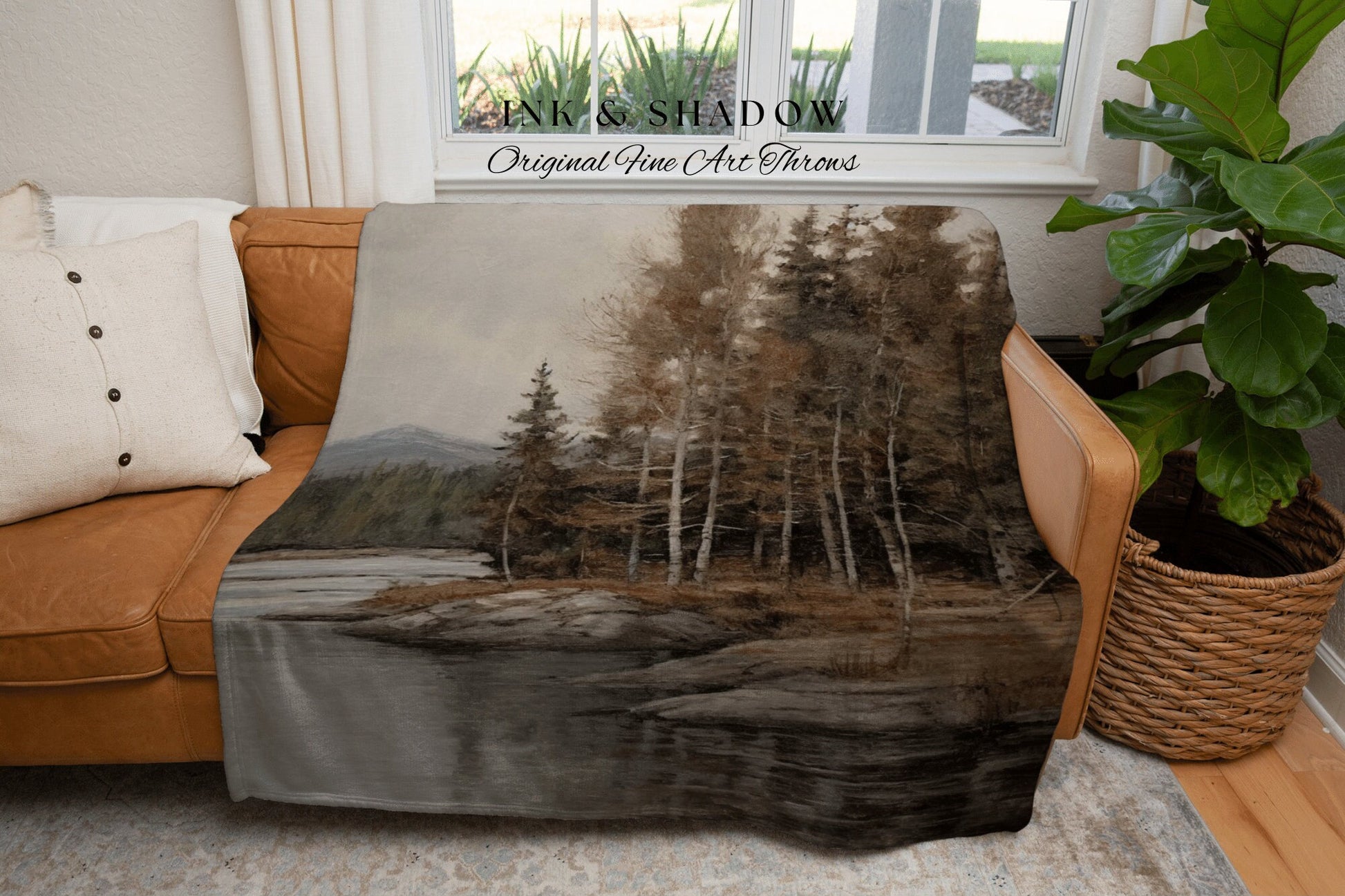 Misty Shores Tapestry Woven Blanket Fall Cabin Decor Wall Tapestry Woven Housewarming Gift | Cozy Blanket Autumn Aesthetic Home Decor Rustic