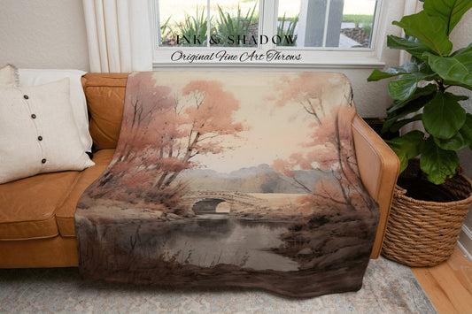 Cottage Core Pastel Landscape Tapestry Blanket Fall Decor Wall Tapestry Woven Art Housewarming Gift | Throw Blanket Autumn Home Decor Rustic